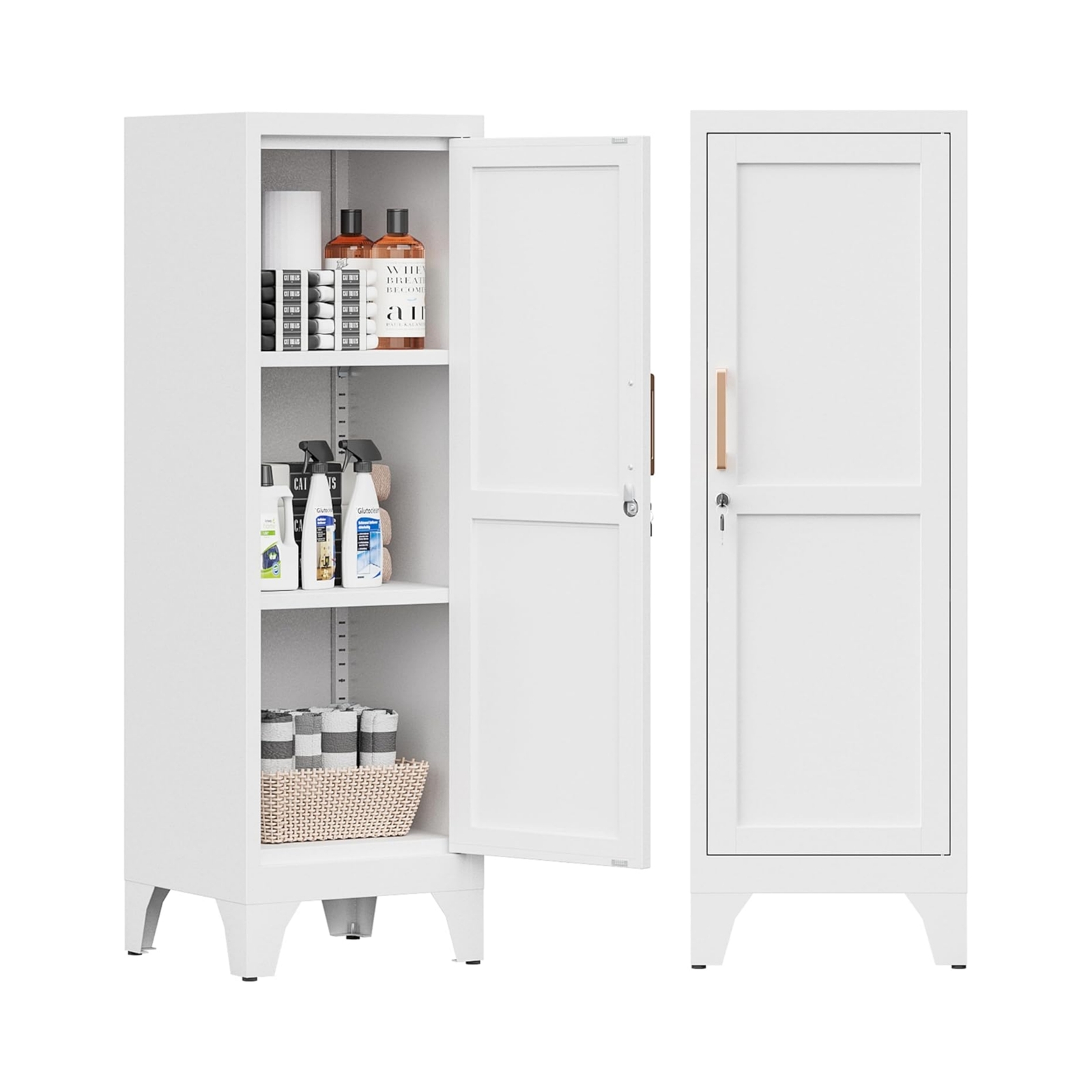 Metal Storage Cabinet with 2 Adjustable Shelves Home Office File Cabinet Locking