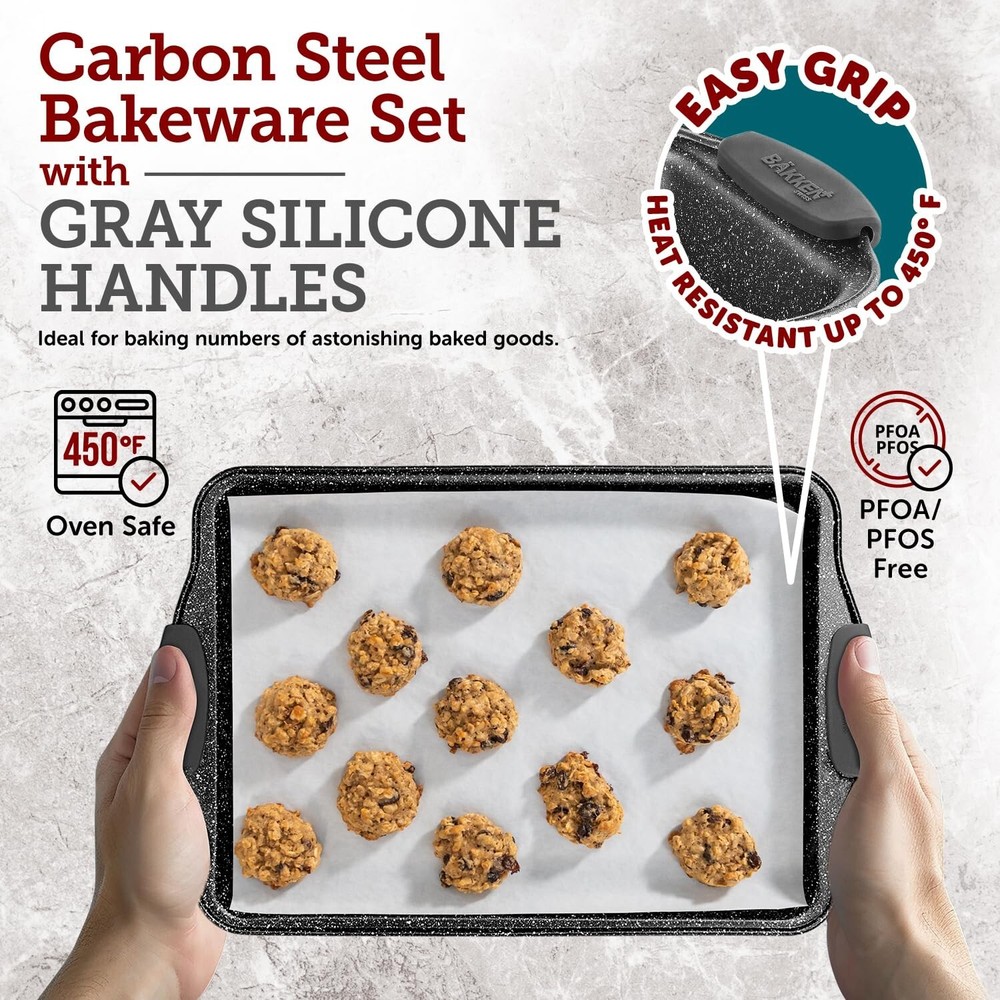 BAKKEN Cookie Sheets for Baking Nonstick Set - 3-Piece Stackable Carbon Steel...