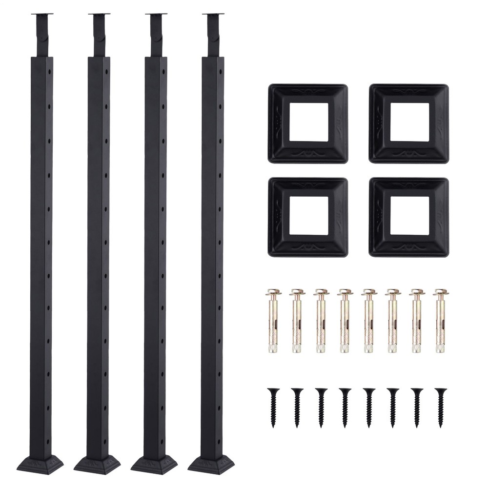 4pcs Cable Railing Post Deck Railing 42x1.5x1.5" DIY Post With Holes Black