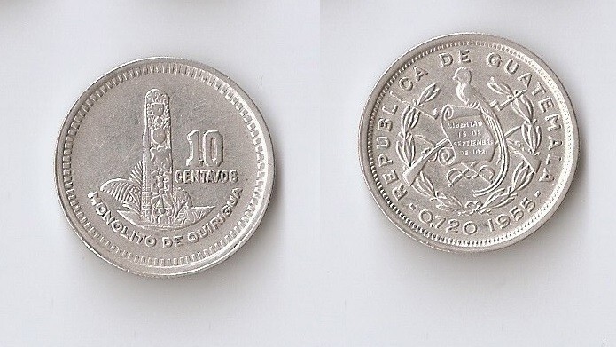 Guatemala 10 centavos 1955 monolith aUNC!!!