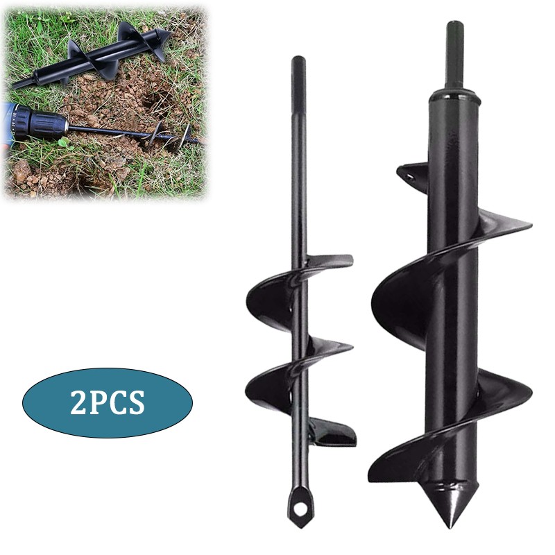 2pcs 1.97"+3.15" Garden Auger Drill Bit Ground Spiral Hole Digger Bulb Planting