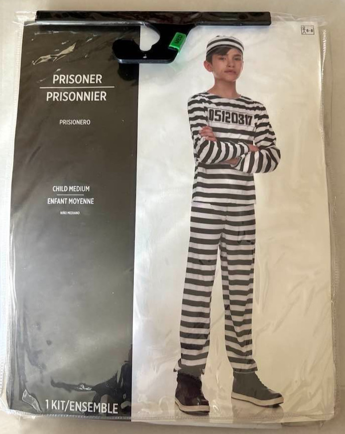 Kids Prisoner Costume Size Medium 6-8