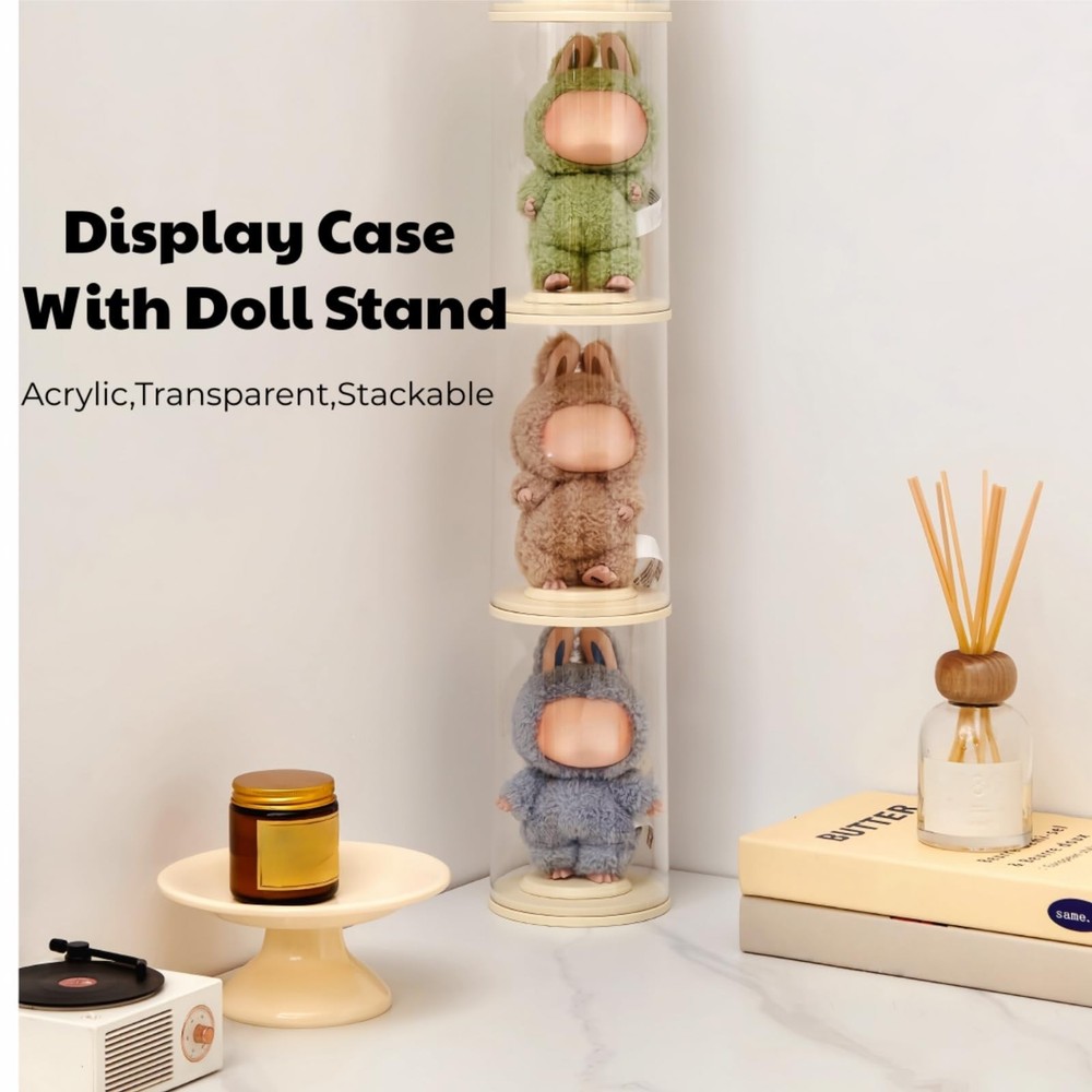 1 Pack Acrylic Display Case with Doll Stand Holder for Blind Box, Clear Stack...