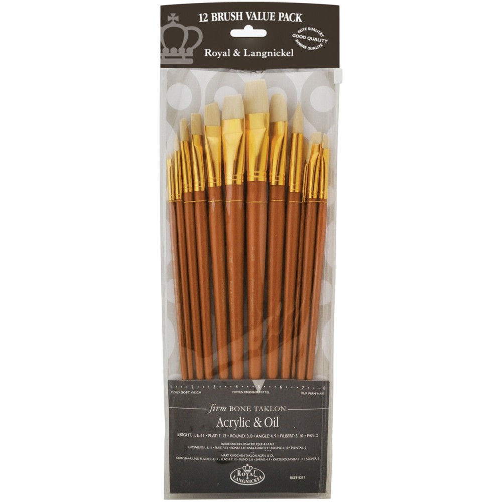 Royal Brush RSET9317 Taklon Bone Value Pack Brush Set-12/Pkg
