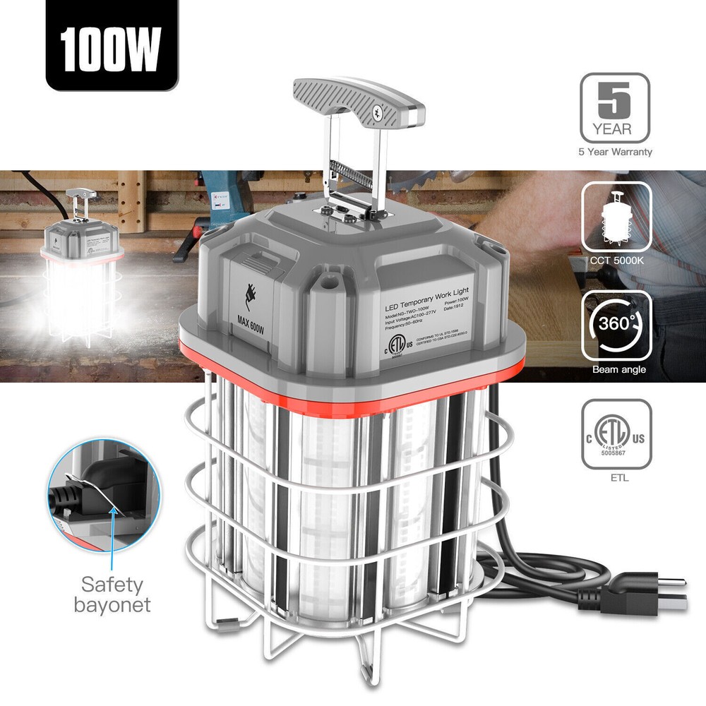 100W LED Temporary Work Light Hanging Construction Work Lights Plug for Job Site