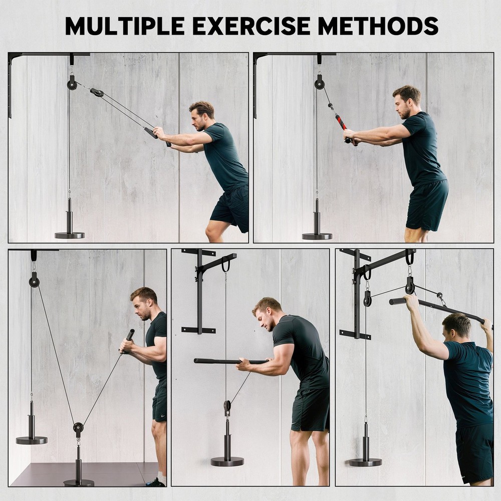 Weight Pulley Cable System Home Gym LAT Pull Down Bicep Curl Workout - RED
