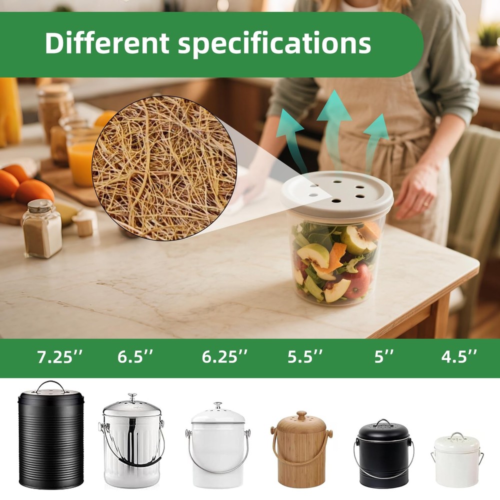 Kitchen Compost Bin Filters 15 Pack Coconut Shell 7.25 Inch Replacement