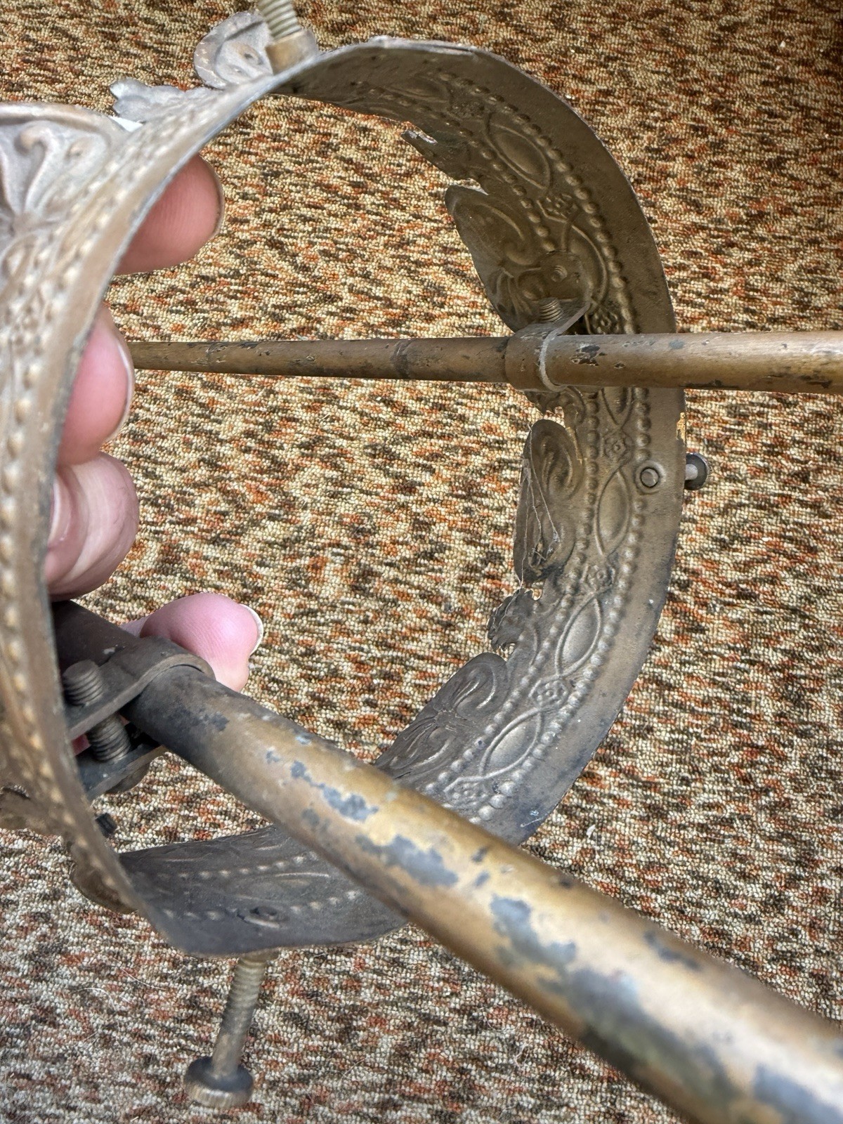 Antique Gas Pendant Hall Light Fixture Frame only to Restore Pressed Brass Crown