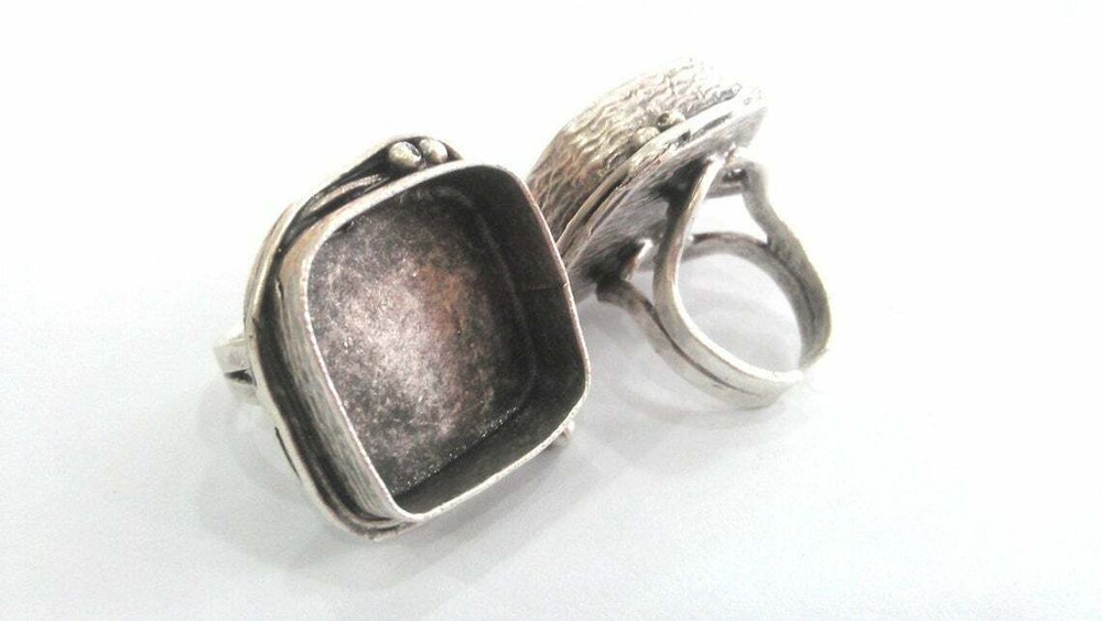 Square Ring Blank Adjustable Base Bezel Setting Antique Silver Brass