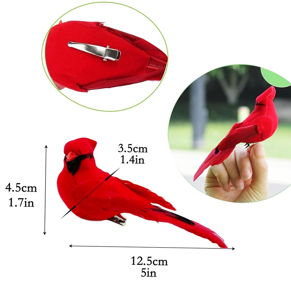 2pcs Red Bird Decor Artificial Cardinal Birds
