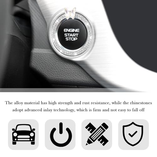 2PCS Car Engine Push Start Button Cover Decoration Ring,Bling Butterfly Silver