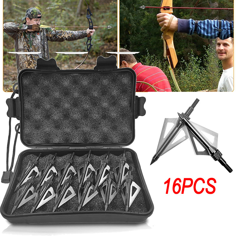 16Pcs 100Grain 3Blade Hunting Archery Broadhead Compound Bow Fixed Arrowhead Tip