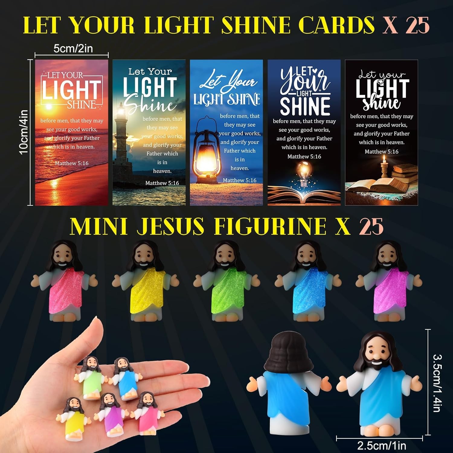25 Sets Little Jesus Figurines Mini Figurines Bulk Glow in The Dark Tiny Luminou