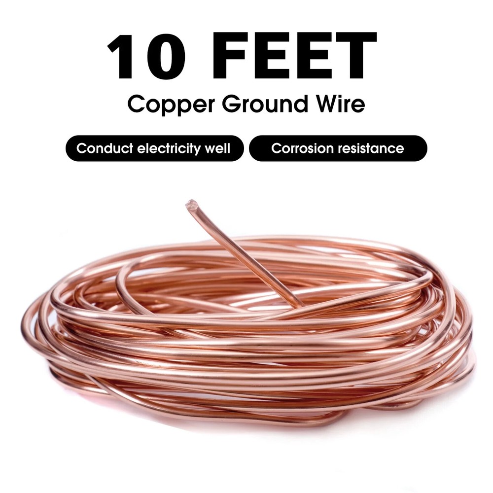 4ft Ground Rod - Copper Clad Grounding Rod per ASTM E8/E8M with 10ft Ground Wire