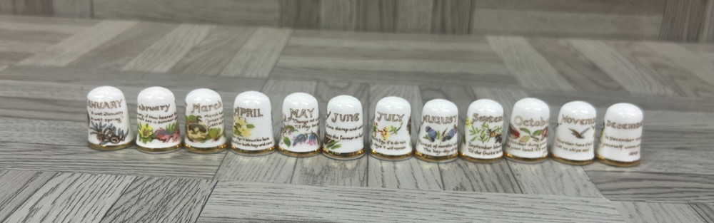 Thimble Collection - Months Of Year Theme - 12 x Thimbles - Display