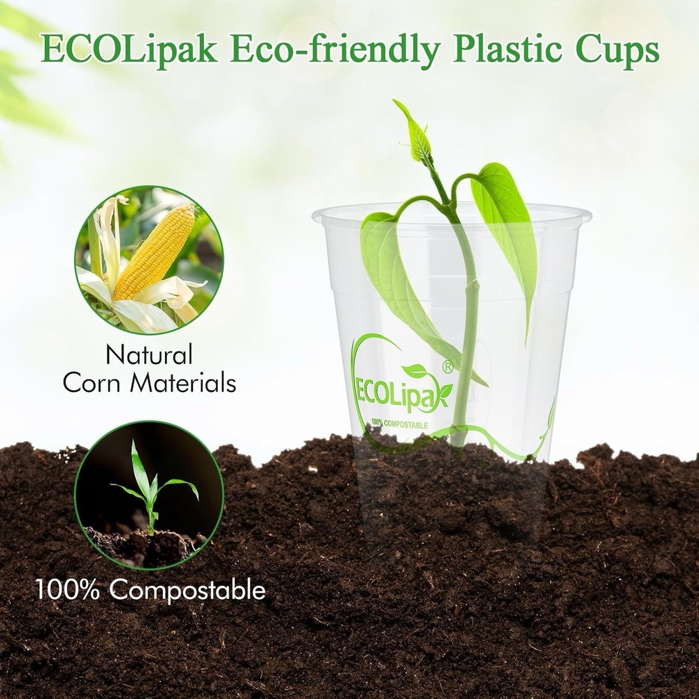 998 Compostable 9oz Cups, Plant-Based PLA Cold Cups, Party/Office Bulk