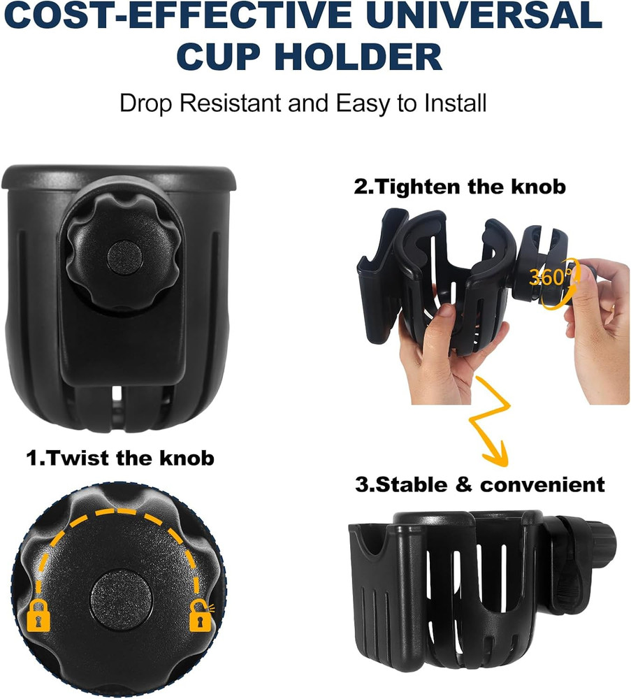 Rollator Cup Holder for Rolling Walker with Phone Holder,360° Rotatable,Black,1P