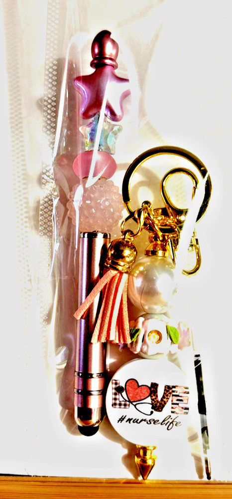 HAND MADE BEAD PEN & KEY CHAIN & INK REFILL- with STYLUS TIP
