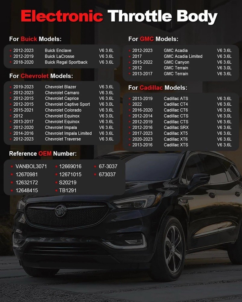 Electronic Throttle Body Assembly Compatible with 2012-2021 Chevy Traverse