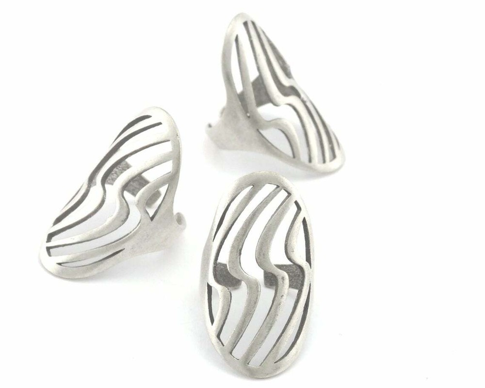 thunder oval statement adjustable ring Antique silver plated brass 5-8US 4341