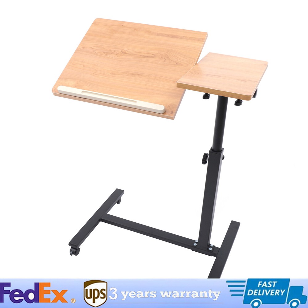 Rolling Laptop Desk Adjustable Mobile Computer Stand Bed Side Table Office Desk