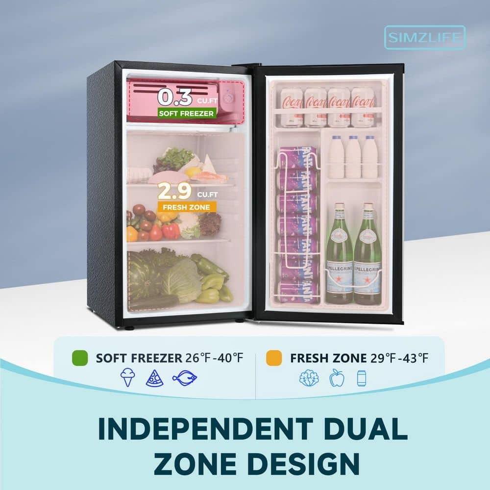 SIMZLIFE 3.2 Cu Ft Compact Mini Refrigerator with Freezer Silver