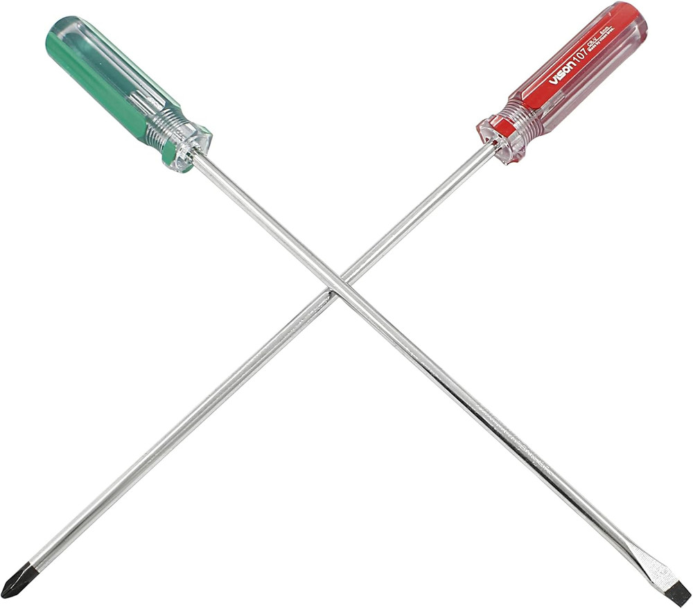 10" Long Screwdriver Set Phillips & Flat Head Cross Slotted Repair Tool 2 Pack