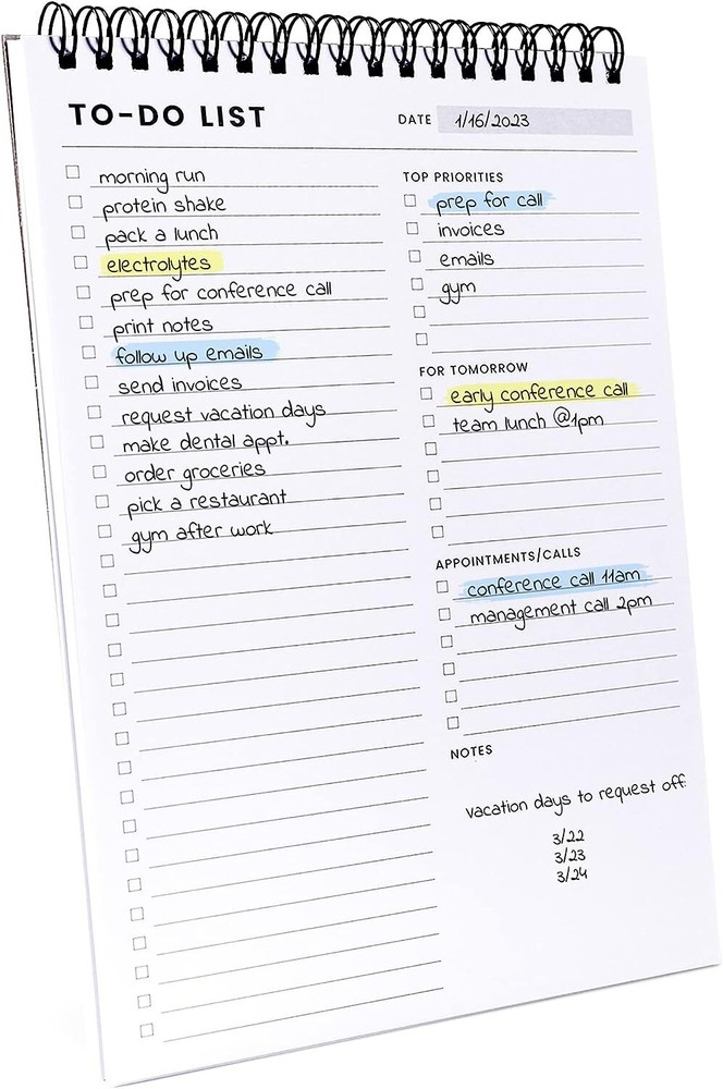To Do List Notepad: With Multiple Functional Sections - 6.5 x 6.5x9.8”, White