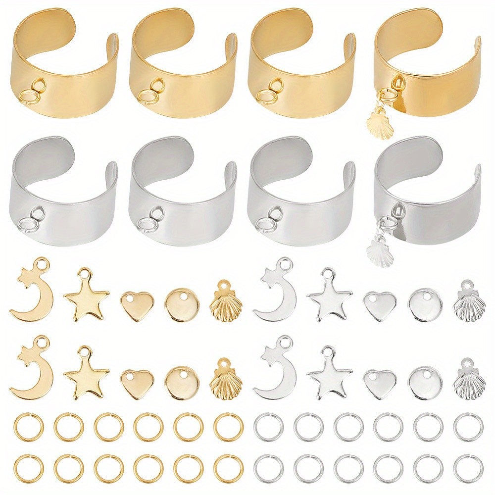 1box 140pcs Moon & Star & Shell & Heart Charms Cuff Ring Making Kits Including