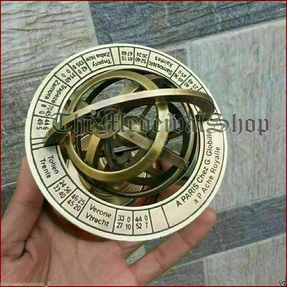 Nautical Sphere World Globe With Base Engraved Brass Tabletop Decor Armillary