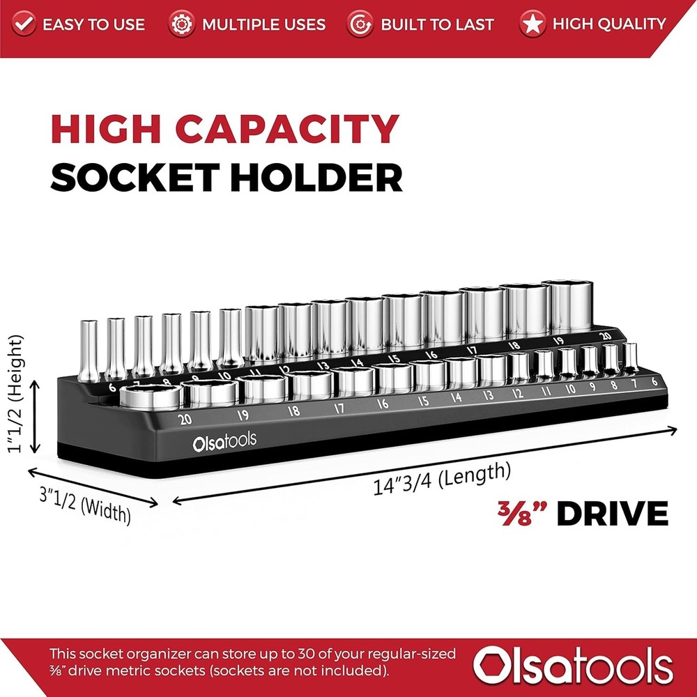Durable Magnetic Socket Organizer - Scratch-Free 3/8-Inch Drive Storage Solution