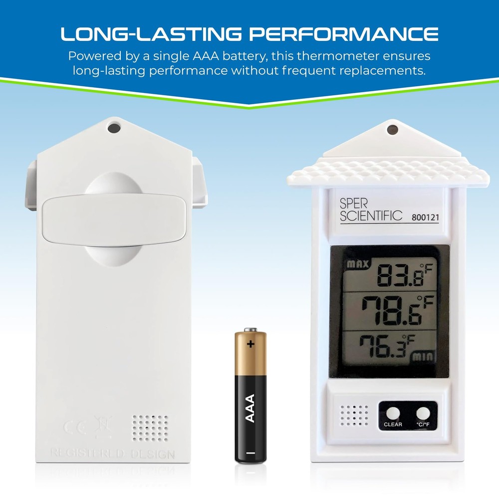 Sper Scientific Compact Digital Min/Max Thermometer 800121 - 1 Pack, White