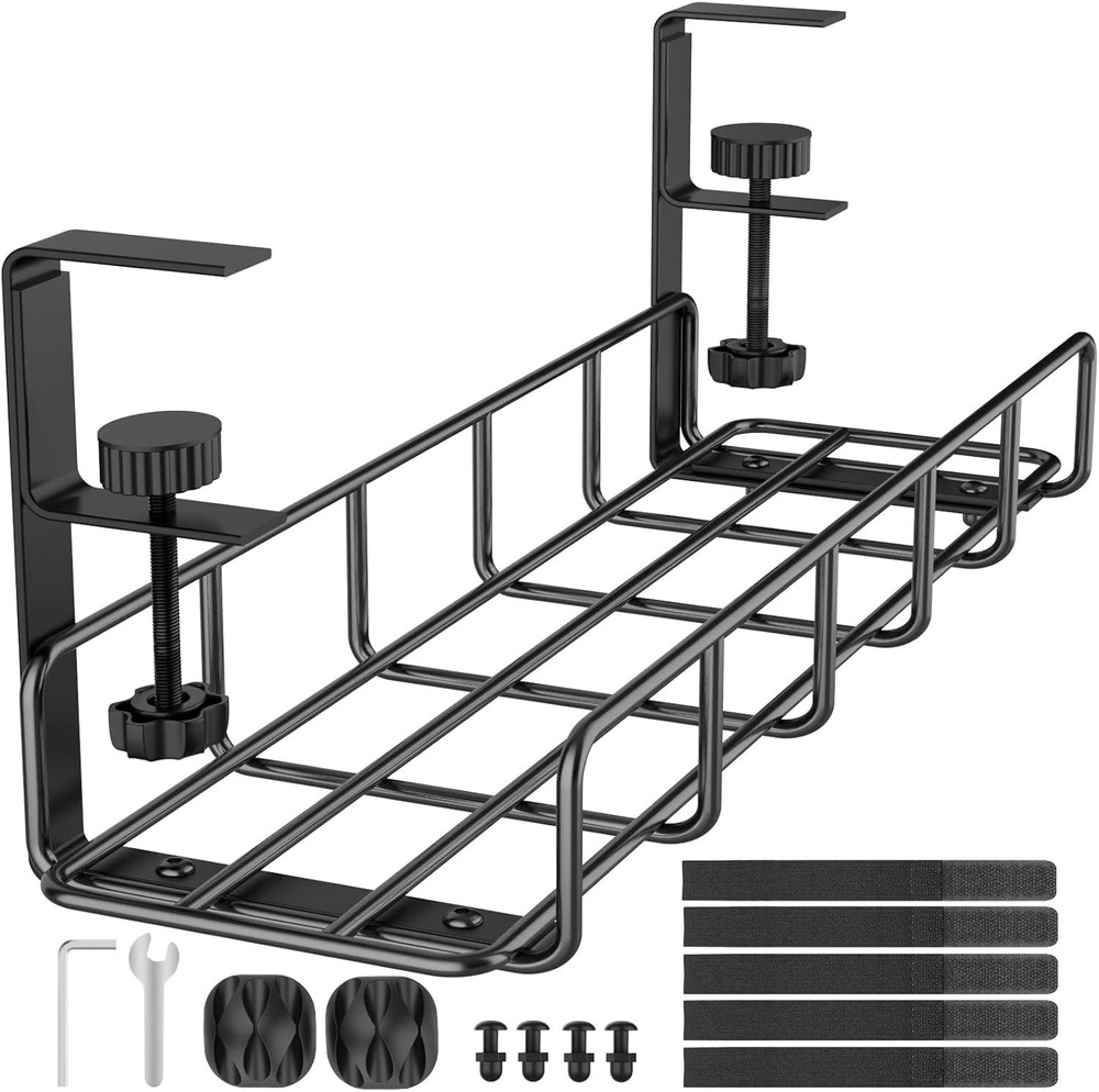 Adjustable 15.7” Wire Management Tray with Clamps - Declutter Your Workspace