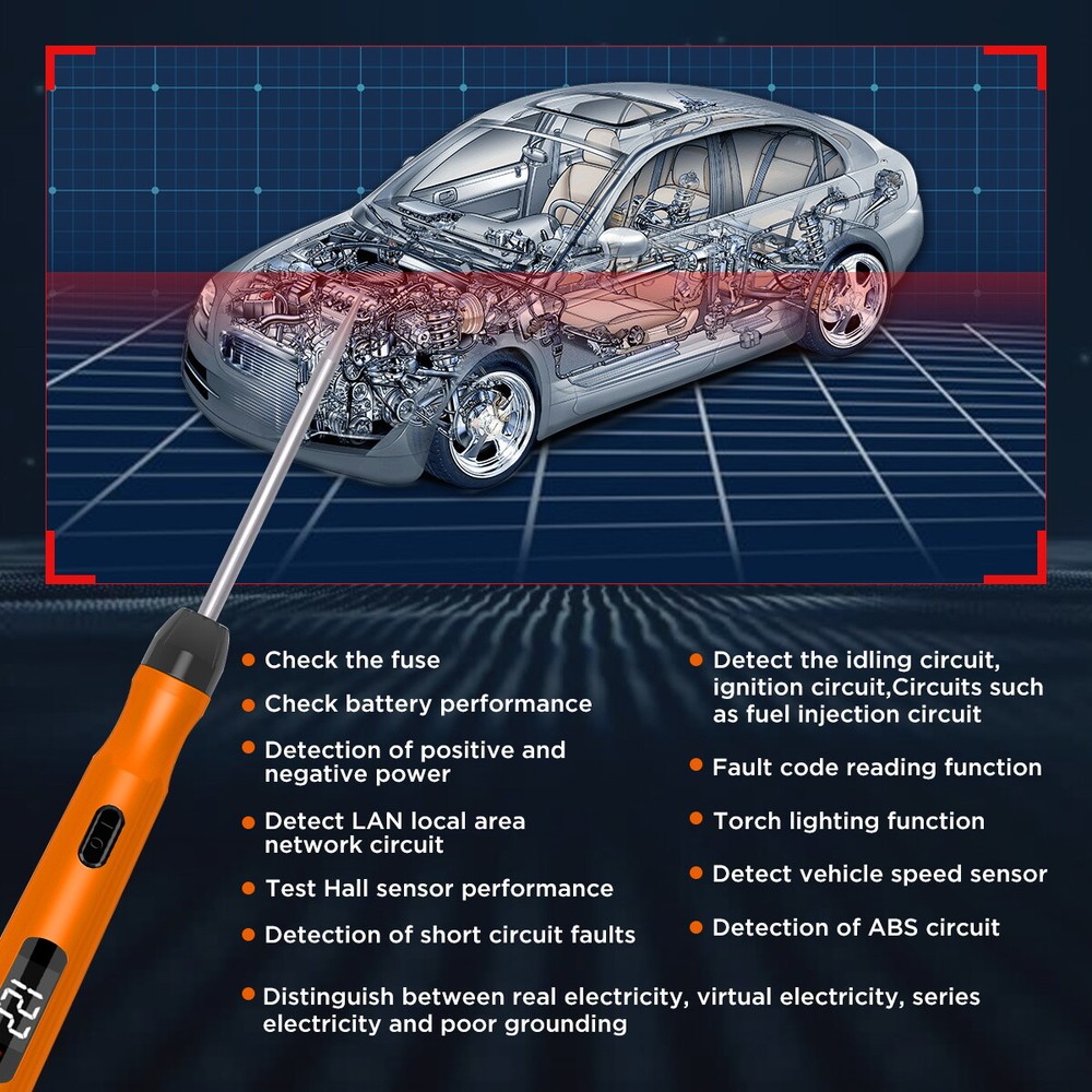 Car Digital Electrical Circuit Tester Light 12V 24V DC Voltage Continuity Tester