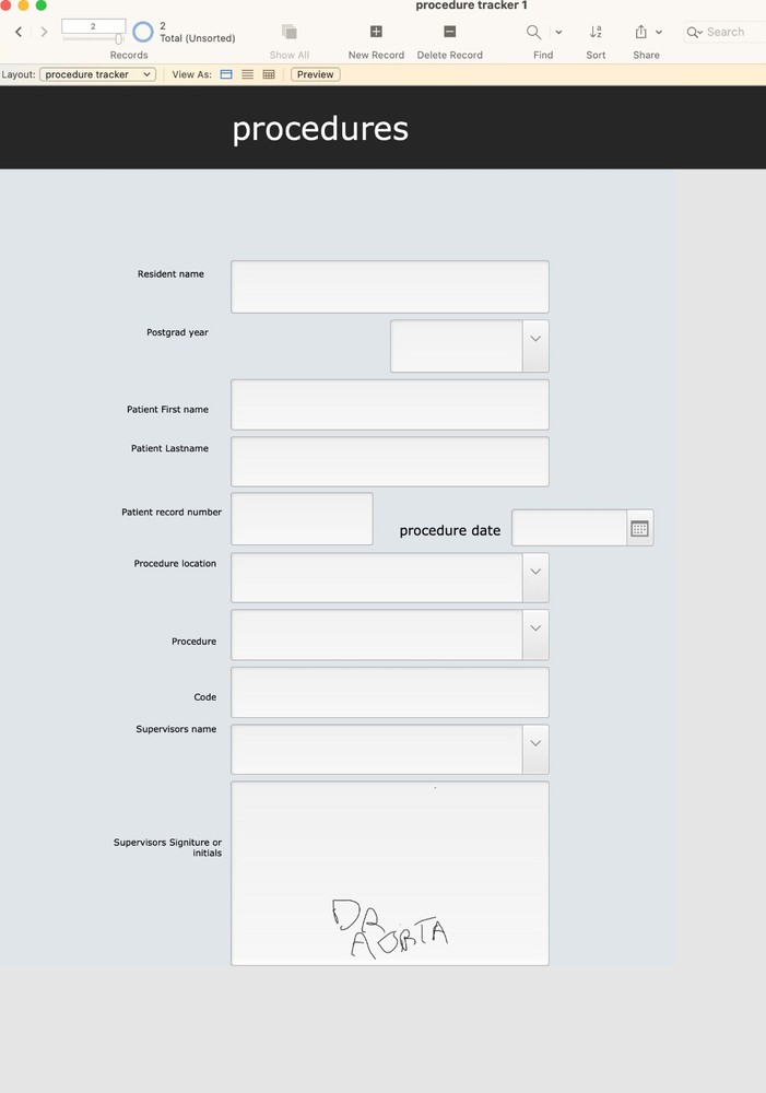 PROCEDURE TRACKER FOR IPAD