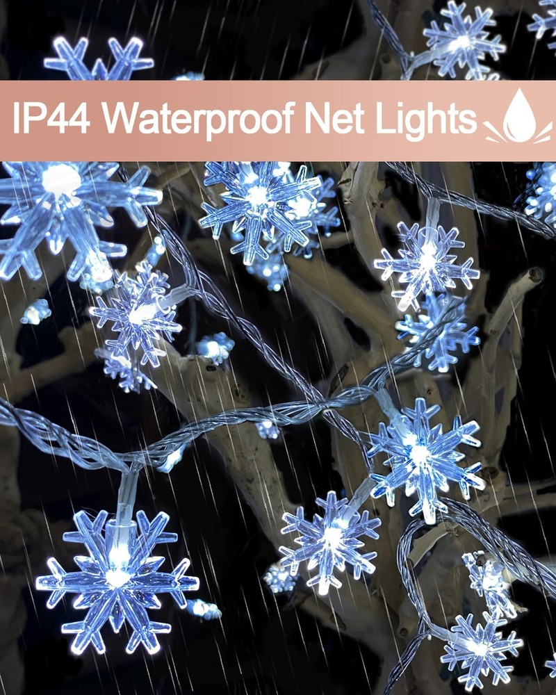 100 LED Snowflake Lights, 32ft Snowflake Fairy String Lights, 8 Modes Plug in...
