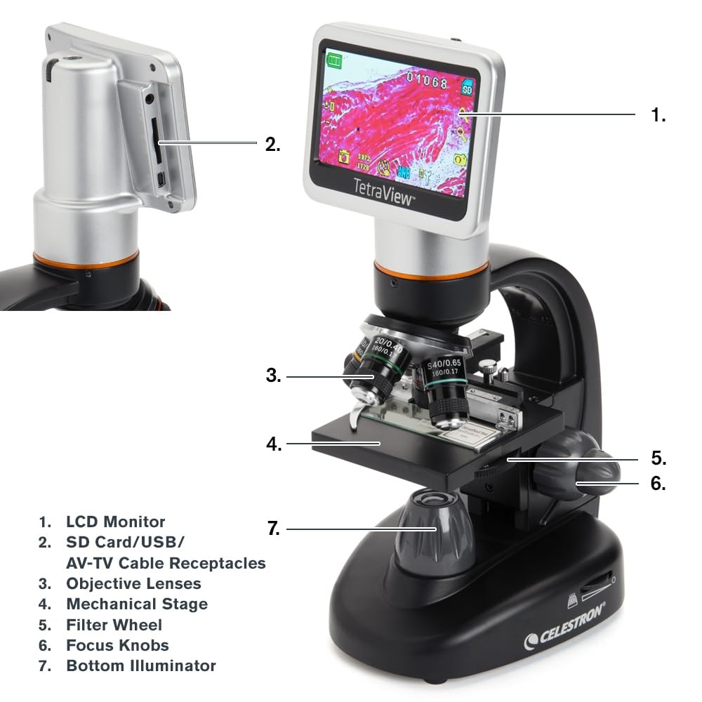 Celestron – TetraView LCD Digital Microscope – Biological Microscope with 5MP
