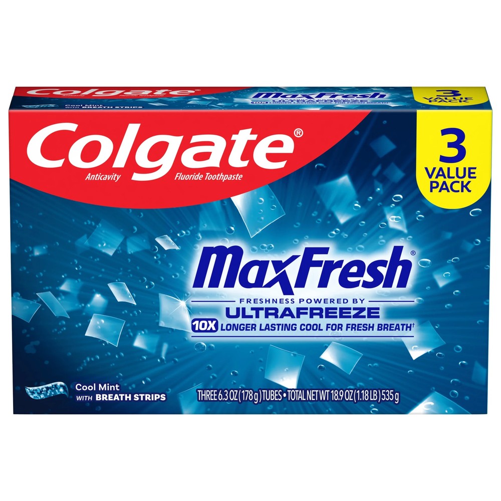 (2 pack) Colgate MaxFresh Cool Mint Toothpaste, 3 Pack, 6.3 oz