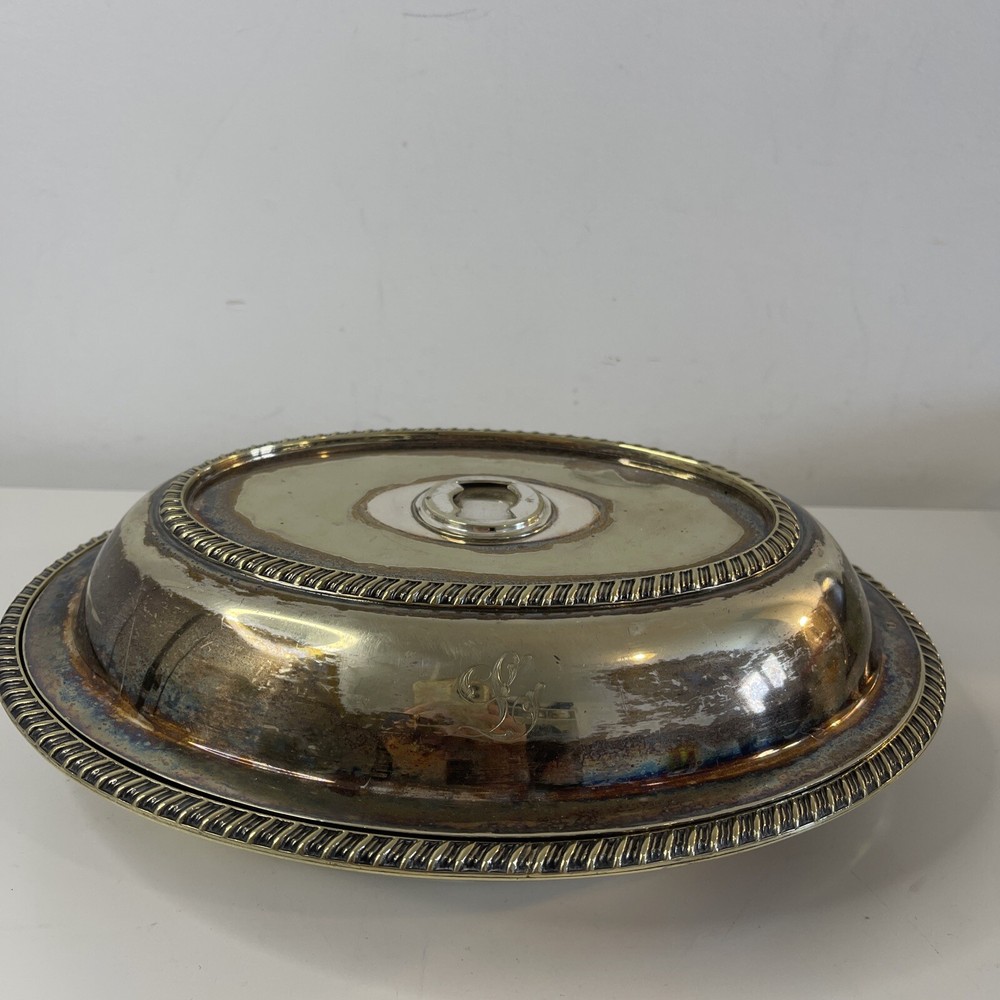 Antique Oval Silver Plated Tureen Key Handle,missing Handle. Monogram L On Cover