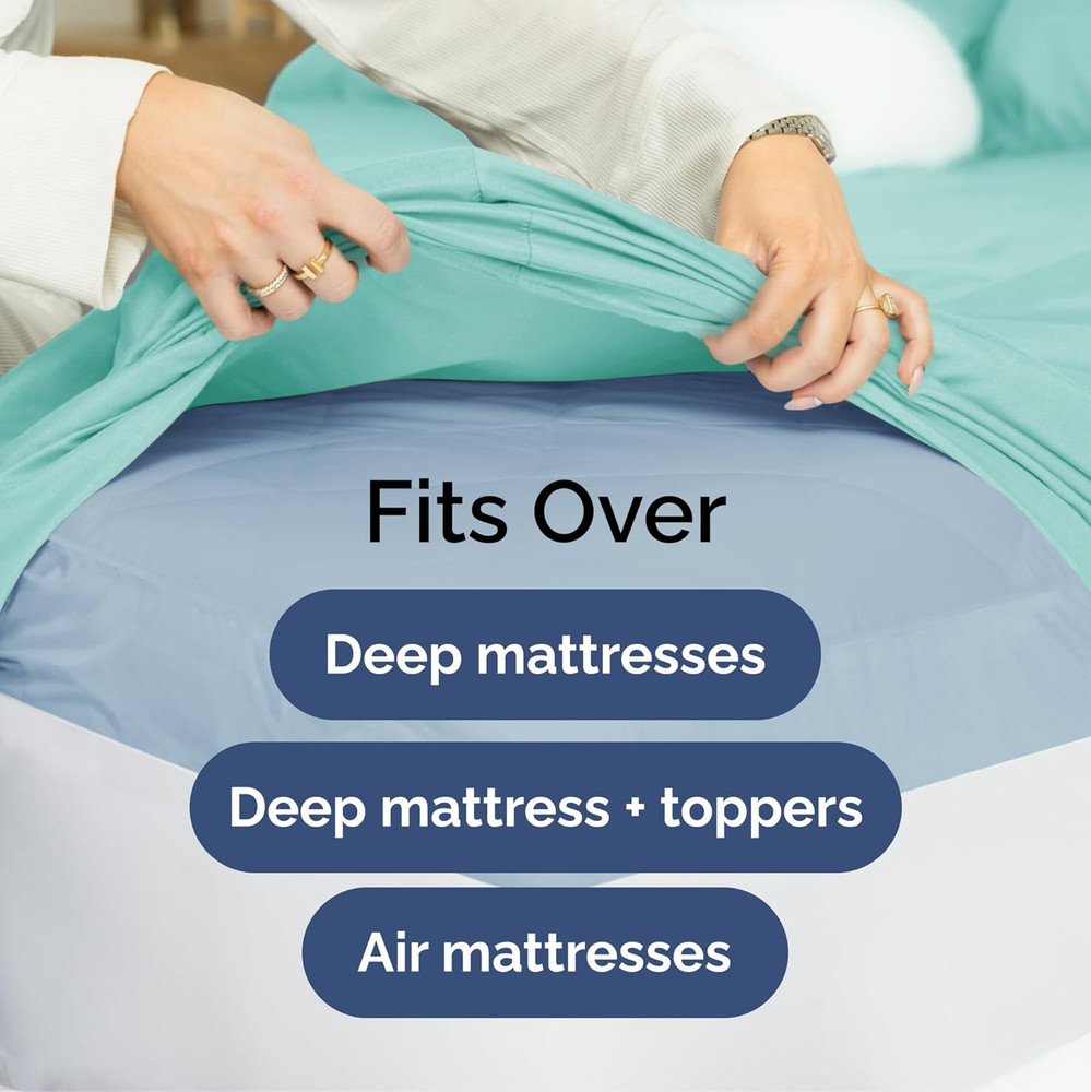 Extra Deep Split King Sheet Set - 7 Piece Breathable & Cooling Sheets - Hotel Lu