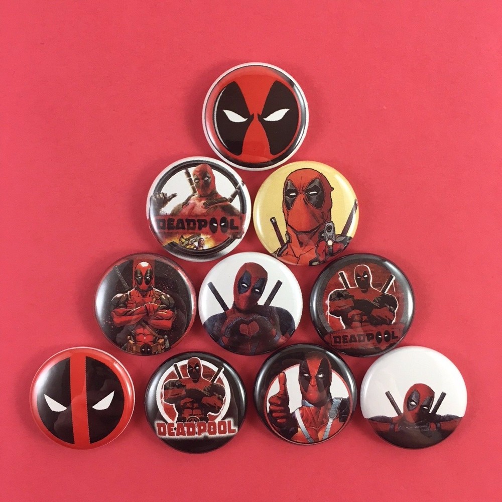 Deadpool 1" Button Pin Set Comic Superhero Hero Action Comedy Violence Dark