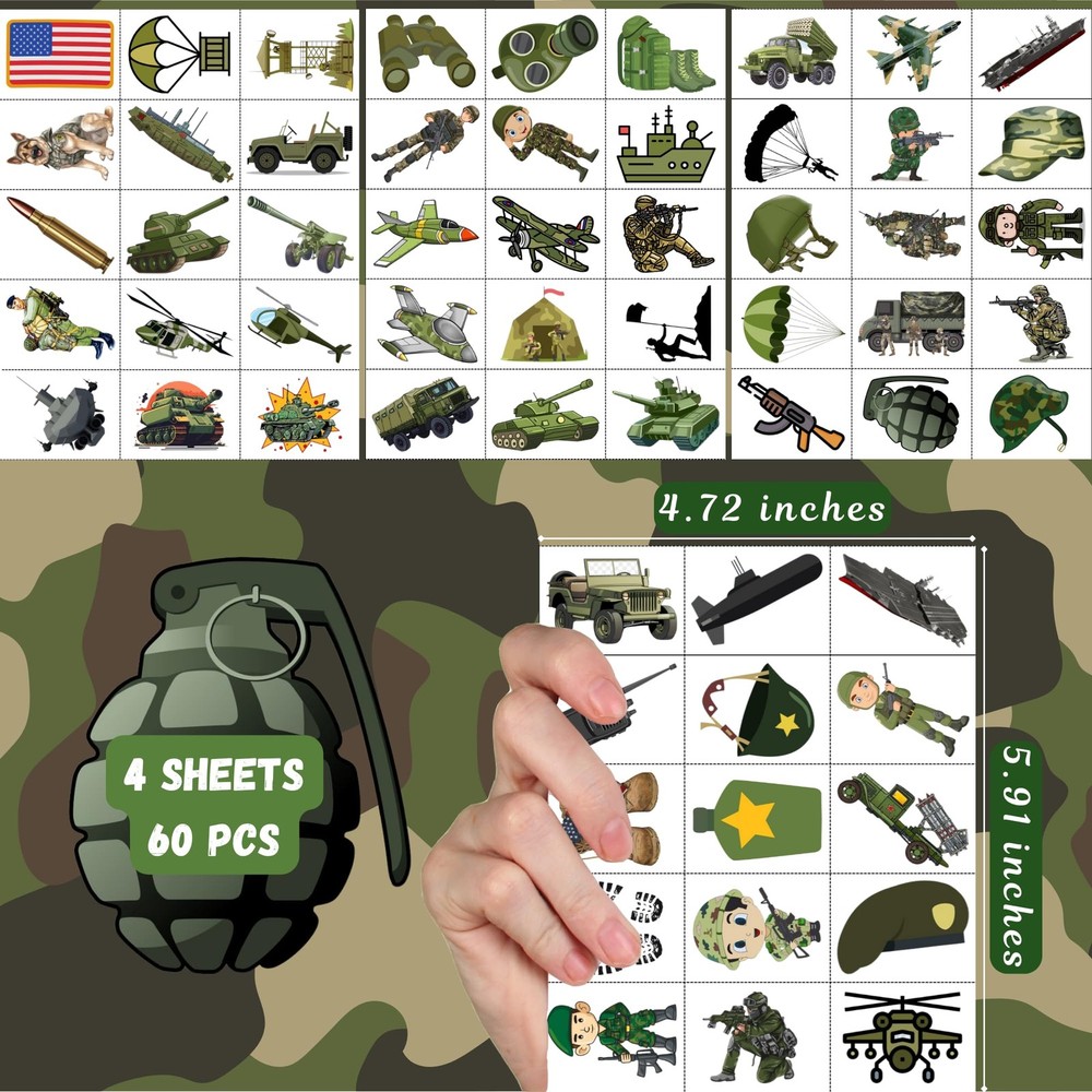 Army Temporary Tattoos - Birthday Decorations Medium,