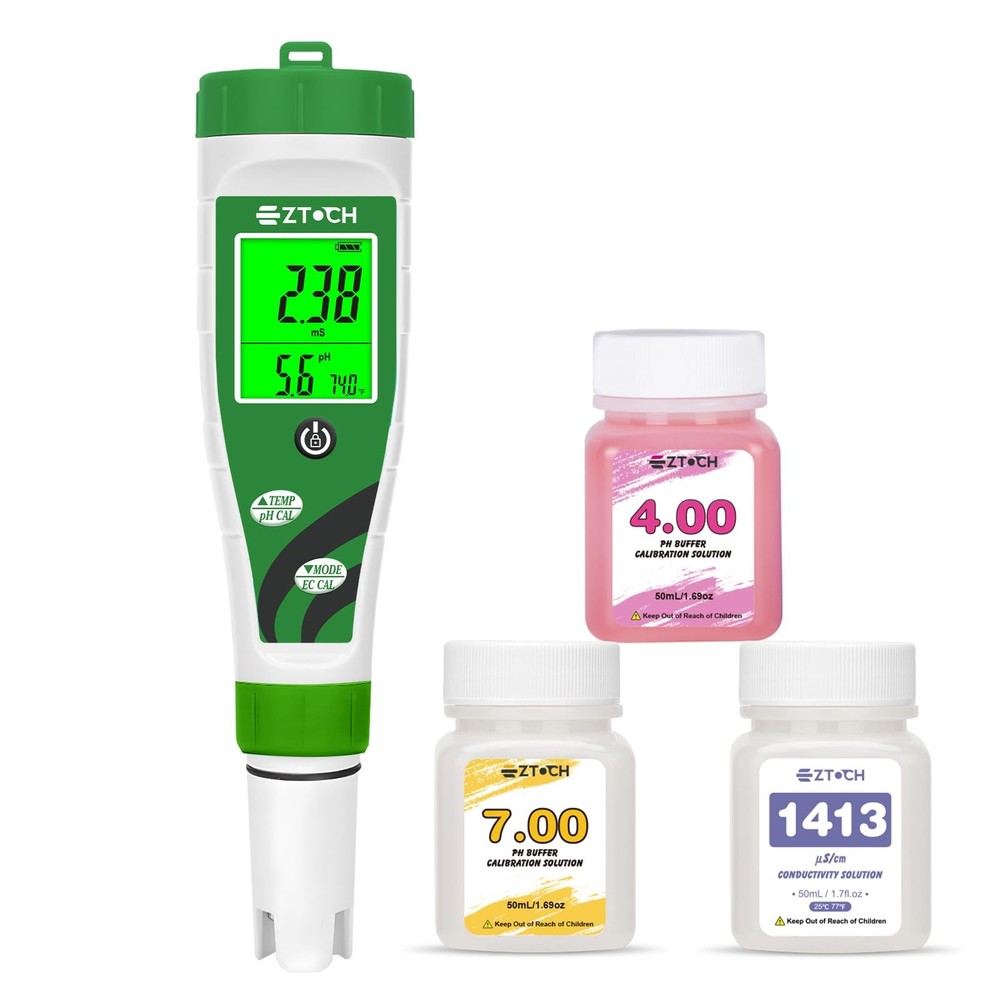 Hydroponic pH EC Meter, Water pH TDS PPM Meter with Simultaneous Display for ...