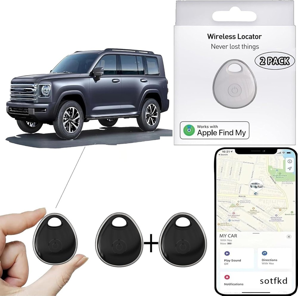 MFi Certified 2-Pack GPS Tracker – Waterproof & Subscription Free for iOS Users