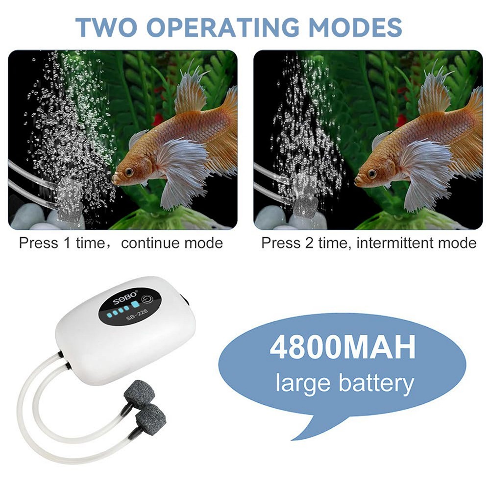 Air Pump Aerator Oxygen Pump Portable USB Rechargeable Air Bubbler For Fish Tank