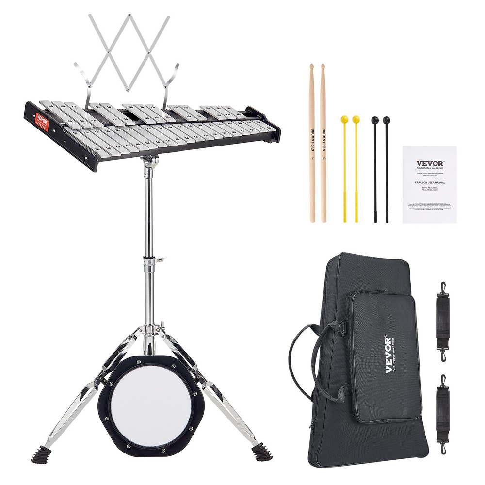 VEVOR 32 Note Glockenspiel Xylophone Bell Kit with Mallets, Stand & Practice Pad