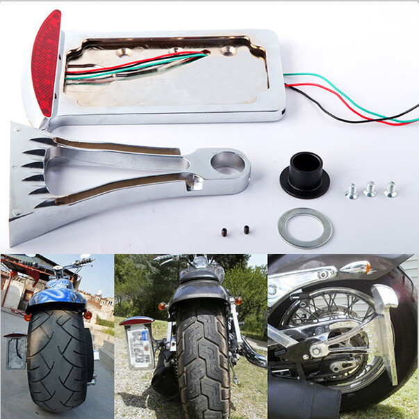 Vertical Bike Side Mount License Plate Holder Bracket Tail Light Harley Custom