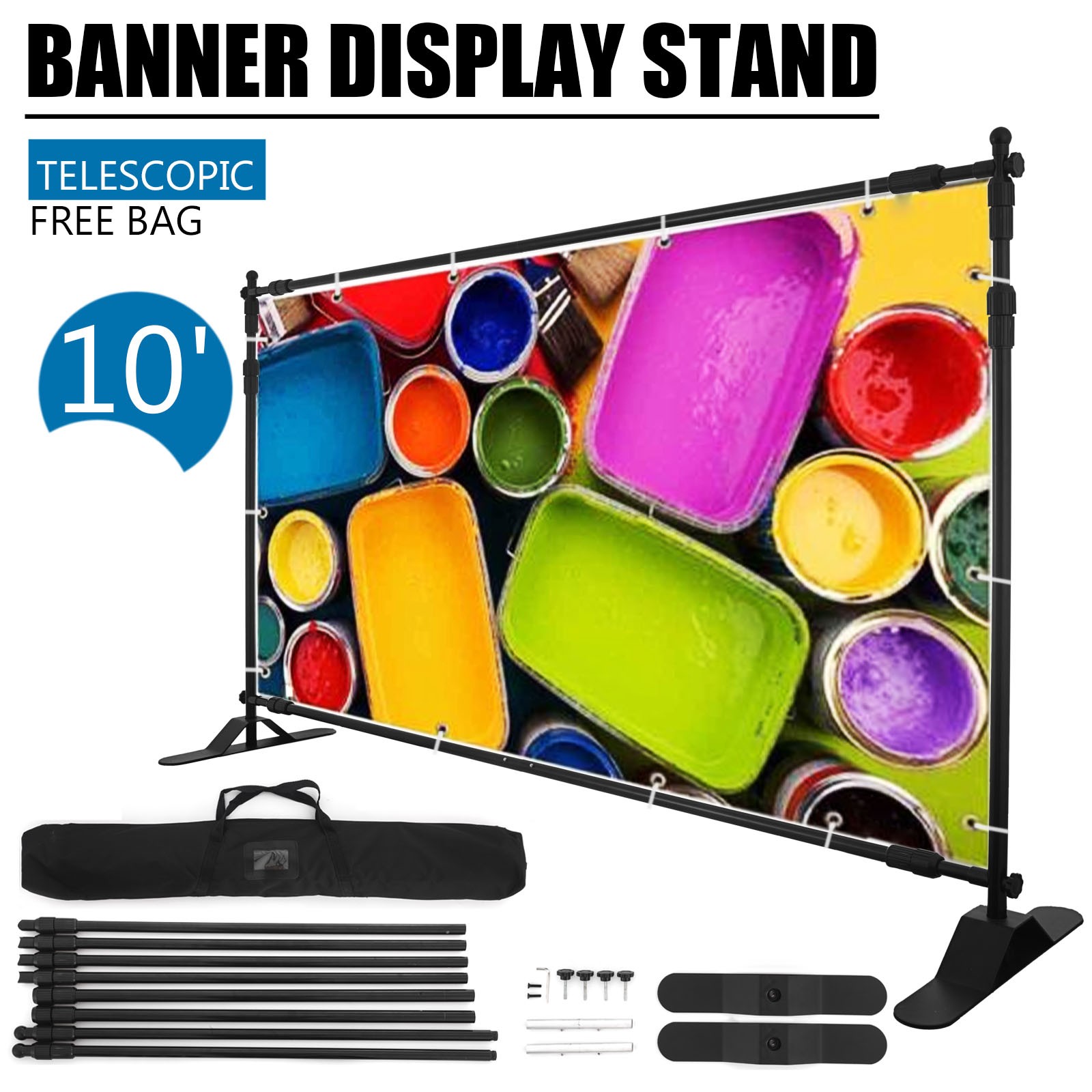 8x10Ft Banner Stand Heavy-Duty Backdrop Stand Telescopic Adjustable Repeat Step