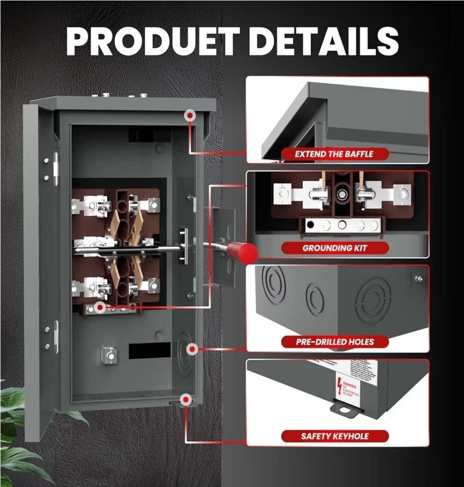 200A Generator Transfer Switch for Home Generator, 48000W Manual Double-Throw Sa