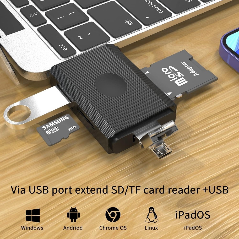 3-in-1 SD Card Reader: USB Type-C & Micro USB Adapter for Effortless Transfers